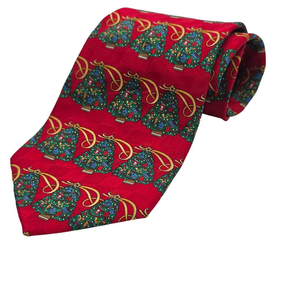 Hallmark Holiday Traditions Christmas Tree Red Silk Mens Necktie Novelty Vintage